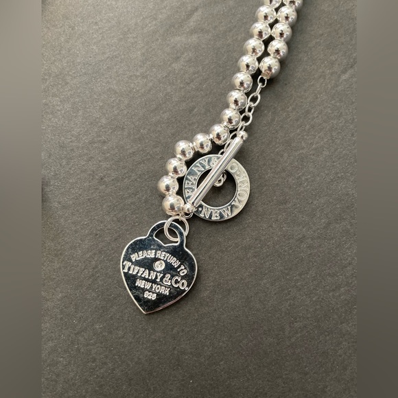 Tiffany Silver Heart Tag Wrap Necklace with Pearls REPLICA - Picture 3 of 3